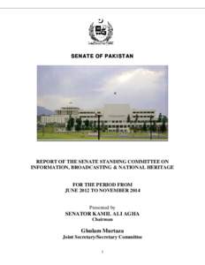 SENATE OF PAKISTAN  REPORT OF THE SENATE STANDING COMMITTEE ON INFORMATION, BROADCASTING & NATIONAL HERITAGE  FOR THE PERIOD FROM