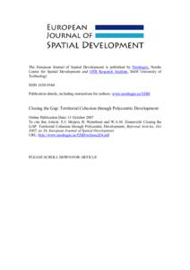 European Union / Science / Urban studies and planning / European Spatial Development Perspective / Interreg / Structural Funds and Cohesion Fund / Spatial planning / Spatial analysis / Polycentrism / Statistics / Regional science / Urban economics