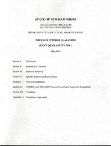 STATE OF NEW HAMPSHIRE DEPARTMENT OF RESOURCES & ECONOMIC DEVELOPMENT DEPARTMENT OF AGRICULTURE, MARKETS & FOOD FIREWOOD EXTERIOR QUARANTINE