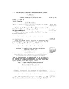 X.  NATIONAL MEMORIALS AND MEMORIAL PARKS 1. Adams PUBLIC LAW 108–7—FEB. 20, 2003