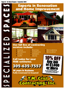 Page 12 • All About Coupons • SeptemberExperts in Renovation and Home Improvement  Our full line of contracting