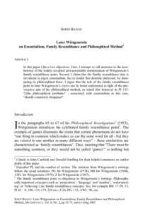 Philosophical logic / Essentialism / Ludwig Wittgenstein / Philosophical Investigations / Family resemblance / Definition / Śūnyatā / Stanley Cavell / Truth / Philosophy / Analytic philosophy / Philosophy of language