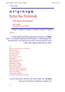 Sefer Yetzirah - GRA Version - Kaplan  Page 1 of 25 * Yetziratic Magic