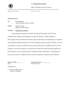 Department of Justice Memorandum from James B. Comey to David Margolis RE: Delegation of Authority