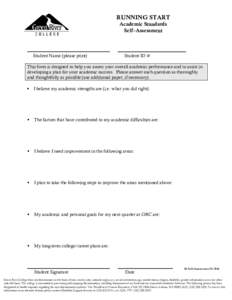 RUNNING START Academic Standards Self–Assessment Student Name (please print)