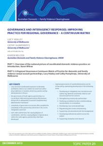   Governance and interagency responses: Improving practice for regional governance – a Continuum Matrix Lucy Healey