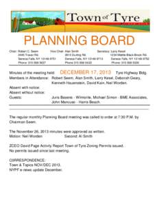 PLANNING BOARD Chair: Robert C. Seem Vice Chair: Alan Smith Secretary: Larry Kesel 2445 Traver Rd[removed]Durling Rd.