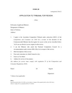 FORM JB (subregulation 20A(2)) APPLICATION TO TRIBUNAL FOR REVIEW (Title)