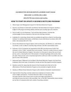 LOU MARCHI TOTAL RECYCLING INSTITUTE at MCHENRY COUNTY COLLEGE 8900 US HWY. 14, CRYSTAL LAKE, IL[removed]7765 www.mchenry.edu/recycling HOW TO START OR UPDATE A BUSINESS RECYCLING PROGRAM 1. Obtain Upper-Level Ma