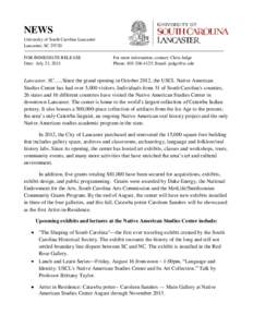 NEWS University of South Carolina Lancaster Lancaster, SC[removed]FOR IMMEDIATE RELEASE Date: July 23, 2013