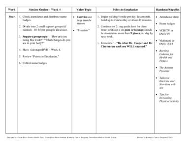 Week Four Session Outline – Week 4 1. Check attendance and distribute name badges.