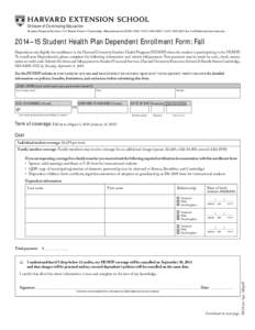 Division of Continuing Education Student Financial Services • 51 Brattle Street • Cambridge, Massachusetts[removed] • ([removed] • ([removed]fax • [removed] 2014–15 Student Health Pla