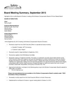 Board Meeting Summary - September 2013