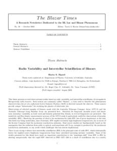 T he Blazar T imes A Research Newsletter Dedicated to the BL Lac and Blazar Phenomena No. 58 — October 2003 Editor: Travis A. Rector ([removed])