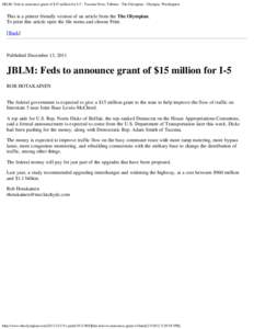 JBLM: Feds to announce grant of $15 million for I-5 - Tacoma News Tribune - The Olympian - Olympia, Washington
