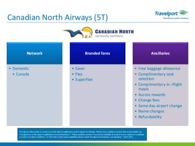 Canadian North Airways (5T)  Network • Domestic • Canada