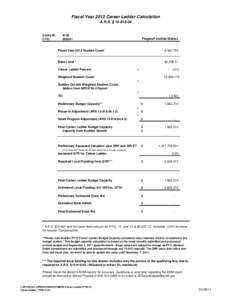 Fiscal Year 2012 Career Ladder Calculation A.R.S. § [removed]Entity ID: CTD: