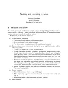 Writing and receiving reviews Shigeto Kawahara Keio University   1 Elements of a review