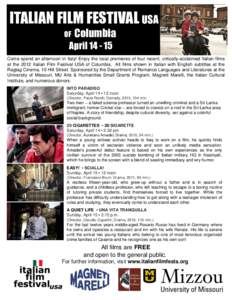 ITALIAN FILM FESTIVAL USA OF Columbia  April[removed]