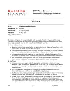 Policy No. E.6 Reviewed by: President’s Group Responsibility: Vice President / Finance and Administration