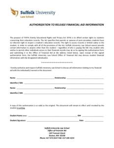AUTHORIZATION TO RELEASE FINANCIAL AID INFORMATION  The purpose of FERPA (Family Educational Rights and Privacy Actis to afford certain rights to students concerning their education records. The Act specifies that