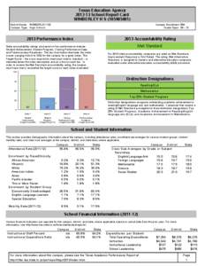 Texas Education Agency[removed]School Report Card WIMBERLEY H S[removed]District Name: WIMBERLEY ISD Campus Type: High School