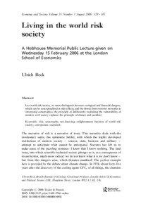 Management / Financial risk / Emergency management / Reflexive modernization / Ulrich Beck / Value at risk / Irony / Second modernity / Precautionary principle / Risk / Actuarial science / Ethics