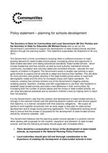 Policy statement on planning for schools development