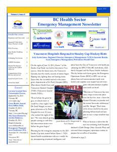 August, 2011 Volume 4, Issue 2 BC Health Sector  Emergency Management Newsletter