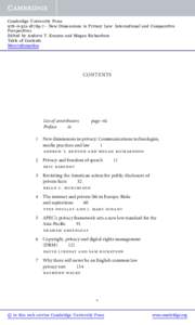 Cambridge University Press[removed]7 - New Dimensions in Privacy Law: International and Comparative Perspectives Edited by Andrew T. Kenyon and Megan Richardson Table of Contents More information