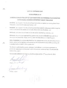 CITY OF COFFMAiM COVE RESOLUTION[removed]A RESOLUTION OF THE CITY OF COFFMAN COVE AUTHORIZING PARTICIPATION IN THE RURAL BUSINESS ENTERPRISE GRANT PROGRAM