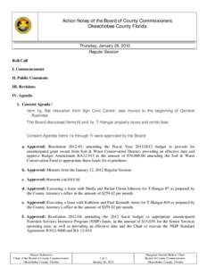 Action Notes of the Board of County Commissioners Okeechobee County Florida Thursday, January 26, 2012 Regular Session Roll Call