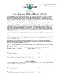 Group: Year: 2014  Acknowledgement of Risks and Release of Liability