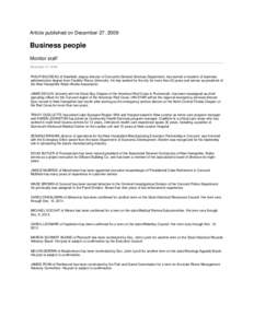 Article published on December 27, 2009  Business people Monitor staff December 27, 2009