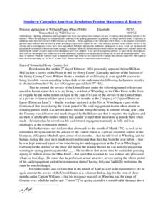 Southern Campaign American Revolution Pension Statements & Rosters Pension application of William Peake (Peak) W6863 Transcribed by Will Graves Elizabeth