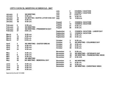 CITY COUNCIL MEETING SCHEDULE[removed]