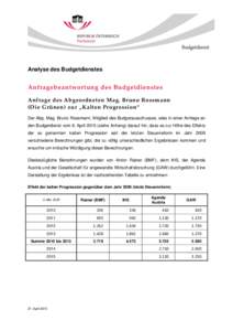 Analyse des Budgetdienstes  Anfragebeantwortung des Budgetdienstes Anfrage des Abgeordneten Mag. Bruno Rossmann (Die Grünen) zur „Kalten Progression“ Der Abg. Mag. Bruno Rossmann, Mitglied des Budgetausschusses, wie