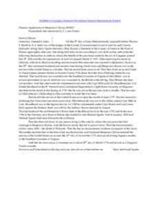 Southern Campaign American Revolution Pension Statements & Rosters Pension Application of Benjamin J. Byrun R10027 Transcribed and annotated by C. Leon Harris State of Illinois } Green [sic: Greene] County }