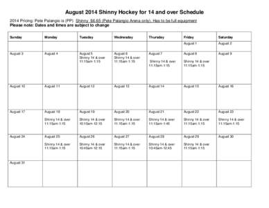 March 2014 Shinny and Public Skating Schedule