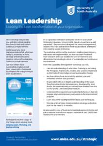 Lean Leadership  Leading the Lean transformation in your organisation This workshop will provide you with the critical insights