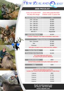 New Zealand  Q uest 2008 PRICELIST Every non-hunter $200