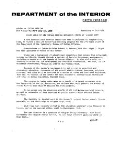 J:lEPARTMENT 01 the INTERIOR news release BUREAU OF INDIAN AFFAIRS For Release to PMtsJuly 10, 1968  Henderson[removed]