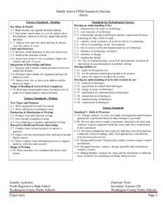 Middle School STEM Standards Checklist (Draft) Literacy Standards - Reading Key Ideas & Details  1. Read closely; cite specific textual evidence …  2. Determine central ideas of a text & analyze their
