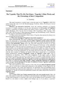 The Vygotsky That We (Do Not) Know: Vygotsky’s Main Works and the Chronology of their Composition