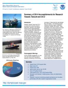 Summary of 2014 Accomplishments for Research Vessels Tatoosh and OC-2 Introduction Photo: NOAA OCNMS