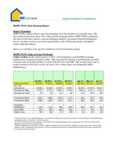 HOPE NOW State Housing Report Report Summary HOPE NOW collects industry data from mortgage servicing members on a monthly basis. The data collected represents about 70% of the national mortgage market. HOPE NOW extrapola