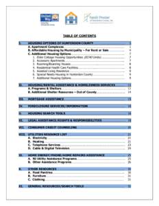 TABLE OF CONTENTS I. HOUSING OPTIONS OF HUNTERDON COUNTY…………………………………. A. Apartment Complexes…………………………………………………………………… B. Affordable Housing 