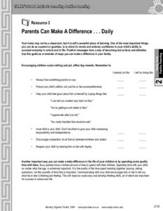 FAMILY TOOLS Module 2: Promoting Positive Parenting Resource 3