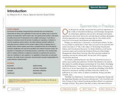 Special Section  Introduction Bulletin of the American Society for Information Science and Technology – December/January 2013 – Volume 39, Number 2  by Marjorie M. K. Hlava, Special Section Guest Editor