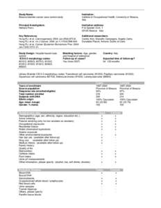 Inventory of Bladder Cancer consortium studies